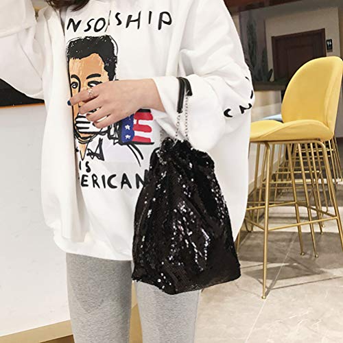 FENICAL Crossbody Bucket Bag Sequin Mermaid Handbag Flippy Tote Bag with Chain Strap for Women Lady Girl - Black