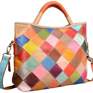 Heshe Womens Multi-color Leather Shoulder Bag Hobo Tote Handbag Cross Body Purse (Colorful-2B4029)