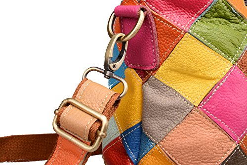 Heshe Womens Multi-color Leather Shoulder Bag Hobo Tote Handbag Cross Body Purse (Colorful-2B4029)