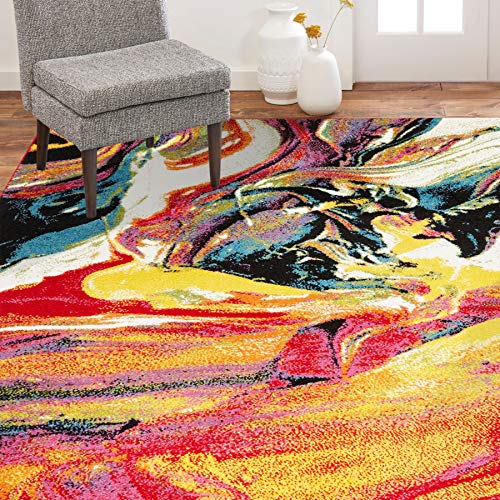 Home Dynamix Splash Avant Area Rug 7'10"x10'2, Abstract White/Pink/Yellow/Blue