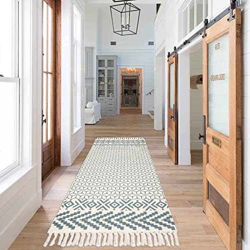 Pauwer Cotton Area Rug Set 2 Piece Washable Printed Cotton Rugs with Tassel Hand Woven Fringe Cotton Rug Runner for Kitchen, Living Room, Bedroom, Laundry Room, Entryway