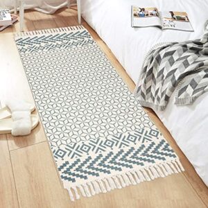 Pauwer Cotton Area Rug Set 2 Piece Washable Printed Cotton Rugs with Tassel Hand Woven Fringe Cotton Rug Runner for Kitchen, Living Room, Bedroom, Laundry Room, Entryway