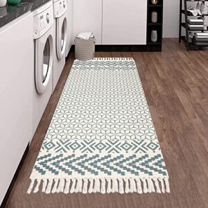 Pauwer Cotton Area Rug Set 2 Piece Washable Printed Cotton Rugs with Tassel Hand Woven Fringe Cotton Rug Runner for Kitchen, Living Room, Bedroom, Laundry Room, Entryway