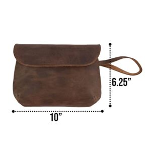 Hide & Drink, Chic Clutch Bag Handmade from Full Grain Leather, Wrist Wallet for Cards, Phone, Cables, Make Up and Money :: Bourbon Brown