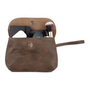 Hide & Drink, Chic Clutch Bag Handmade from Full Grain Leather, Wrist Wallet for Cards, Phone, Cables, Make Up and Money :: Bourbon Brown