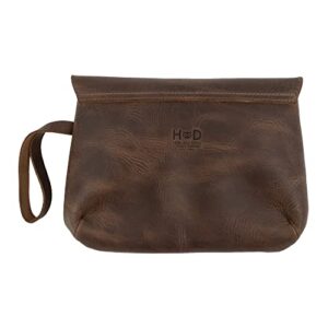 Hide & Drink, Chic Clutch Bag Handmade from Full Grain Leather, Wrist Wallet for Cards, Phone, Cables, Make Up and Money :: Bourbon Brown