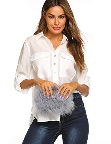 expouch Women Marabou Feather Clutch Bag Evening Handbag with Detachable Chain Strap Wedding Cocktail Party Bag (Grey)