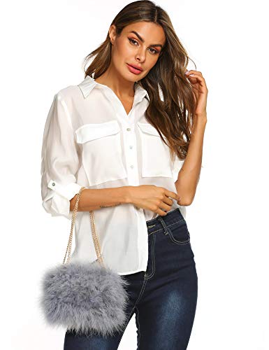 expouch Women Marabou Feather Clutch Bag Evening Handbag with Detachable Chain Strap Wedding Cocktail Party Bag (Grey)