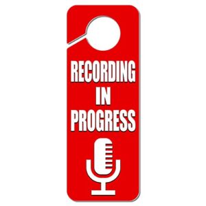graphics & more recording in progress microphone plastic door knob hanger sign