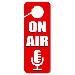 graphics & more on air microphone recording radio podcast plastic door knob hanger sign