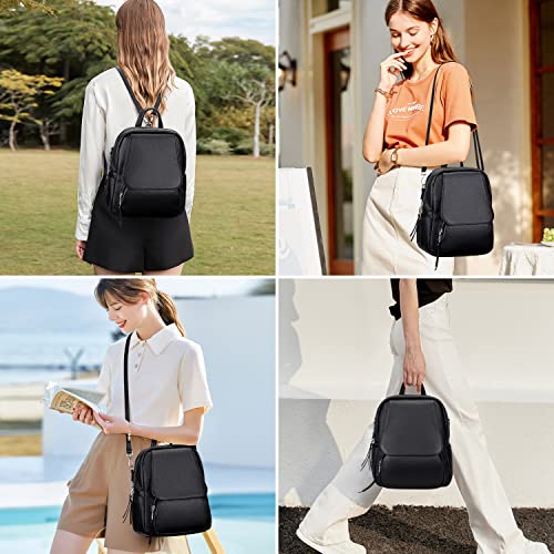 ALTOSY Mini Genuine Leather Backpack for Women Convertible Backpack Purse Shoulder Handbag Crossbody Bag 4 in 1 to Carry (S54 Black)