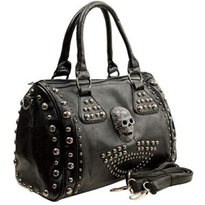 mg collection howea black vegan leather purse, top handle halloween purse with metal skull and stud ornament and removable shoulder straps, doctor style gothic handbag