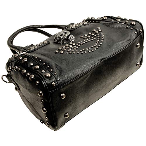 MG Collection HOWEA Black Vegan Leather Purse, Top Handle Halloween Purse with Metal Skull and Stud Ornament and Removable Shoulder Straps, Doctor Style Gothic Handbag