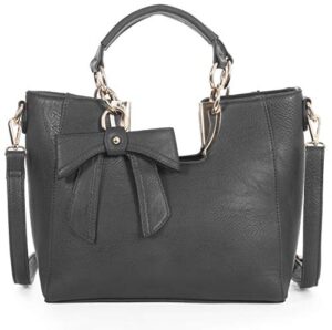 womens bow shoulder satchel handbag – top handle plain bag – medium size purse with a long adjustable shouder strap – hannah (grey)