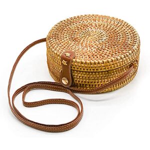 aolida rattan bag handwoven round bag natural chic crossbody handbag circle boho bag for holiday dating beach gift for women