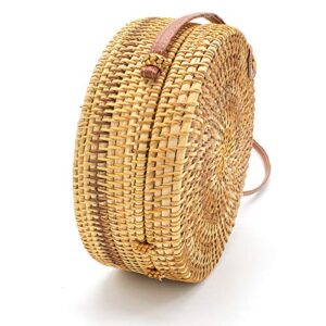 AOLIDA Rattan Bag Handwoven Round Bag Natural Chic Crossbody Handbag Circle Boho Bag for Holiday Dating Beach Gift for Women