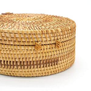 AOLIDA Rattan Bag Handwoven Round Bag Natural Chic Crossbody Handbag Circle Boho Bag for Holiday Dating Beach Gift for Women