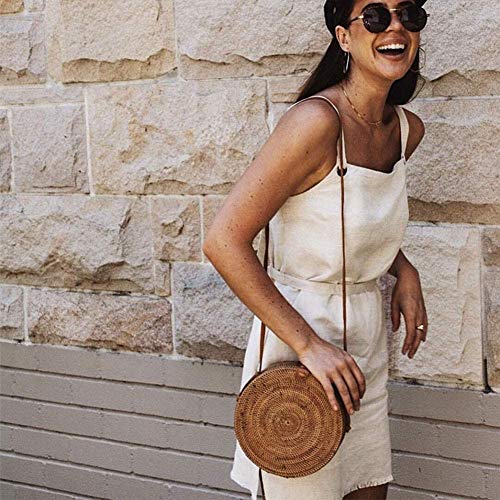 AOLIDA Rattan Bag Handwoven Round Bag Natural Chic Crossbody Handbag Circle Boho Bag for Holiday Dating Beach Gift for Women