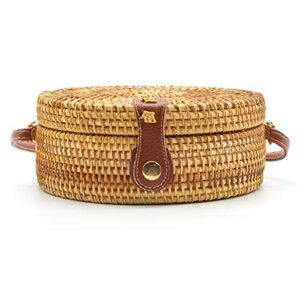 AOLIDA Rattan Bag Handwoven Round Bag Natural Chic Crossbody Handbag Circle Boho Bag for Holiday Dating Beach Gift for Women