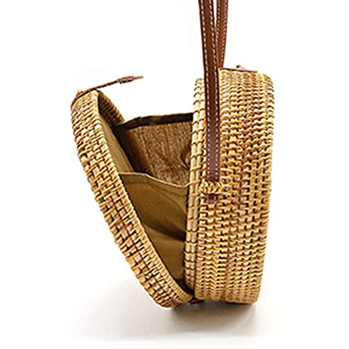 AOLIDA Rattan Bag Handwoven Round Bag Natural Chic Crossbody Handbag Circle Boho Bag for Holiday Dating Beach Gift for Women