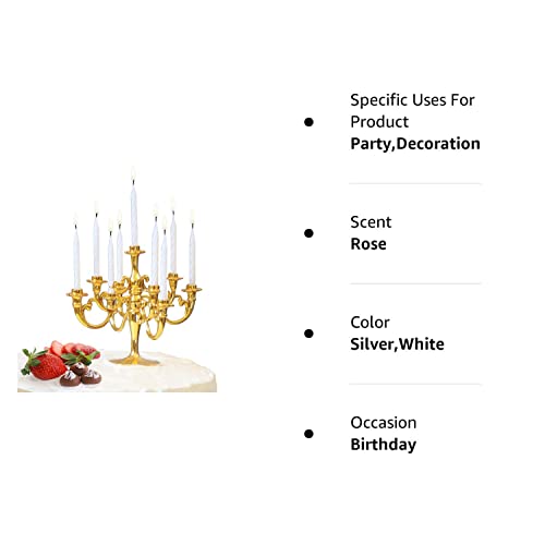 Luxury Candelabra Birthday Candles, Special Cake Candles, Party and Event Unique Candle, Cake Topper with 9 Candles, Cake Candle Holders, Cake Decorations, Romantic Propose Candles (Metallic Gold)