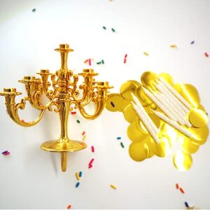 Luxury Candelabra Birthday Candles, Special Cake Candles, Party and Event Unique Candle, Cake Topper with 9 Candles, Cake Candle Holders, Cake Decorations, Romantic Propose Candles (Metallic Gold)