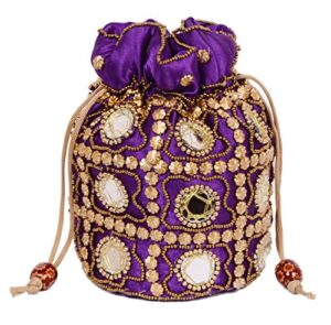 traditional satin potli bag with round mirror for women & girls – (purple)