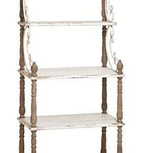 Deco 79 Wood Scroll 5 Shelf Shelving Unit with Brown Spindle Sides and Ball Feet, 32" x 16" x 75", White