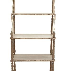 Deco 79 Wood Scroll 5 Shelf Shelving Unit with Brown Spindle Sides and Ball Feet, 32" x 16" x 75", White