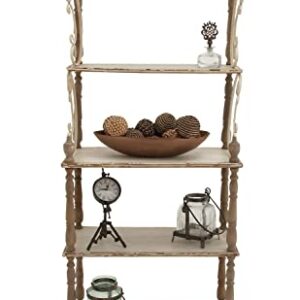 Deco 79 Wood Scroll 5 Shelf Shelving Unit with Brown Spindle Sides and Ball Feet, 32" x 16" x 75", White