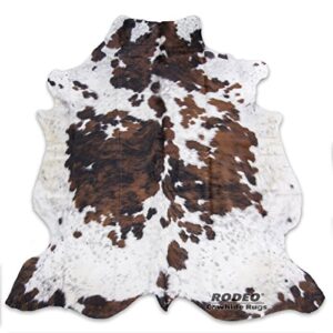 rodeo tricolor cow hide cow skins hair on leather rug size large tr 5×7