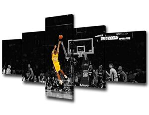 black and yellow background match wall art painting basketball player kobe bryant of lakers at staples center in los angeles pictures print on canvas for home decoration ready to hang -50″w x 24″h