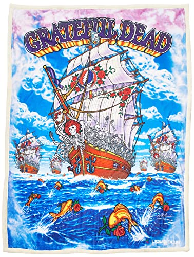 Liquid Blue Men's Grateful Dead Ship of Fools Warm Coral Fleece Throw Blanket, Multicolor, 50" X 60"