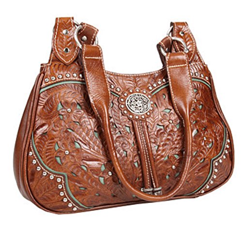 American West Handcrafted Leather Hobo Purse Handbag Women's Tooled Western Sholder Bag (Lady Lace)