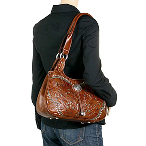 American West Handcrafted Leather Hobo Purse Handbag Women's Tooled Western Sholder Bag (Lady Lace)