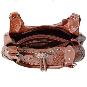 American West Handcrafted Leather Hobo Purse Handbag Women's Tooled Western Sholder Bag (Lady Lace)