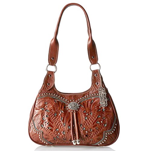 American West Handcrafted Leather Hobo Purse Handbag Women's Tooled Western Sholder Bag (Lady Lace)