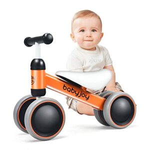 baby joy baby balance bikes, baby bicycle, children walker toddler baby ride toys for 9-24 months, ride-on toys gifts indoor outdoor for 1 year old, no pedal infant 4 wheels bike (orange)