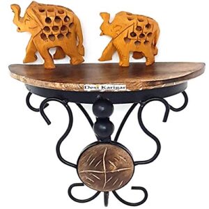 Desi Karigar Beautiful Wood & Wrought Iron Small Wall Bracket/Wall Shelves