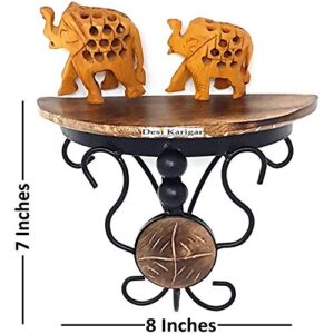 Desi Karigar Beautiful Wood & Wrought Iron Small Wall Bracket/Wall Shelves