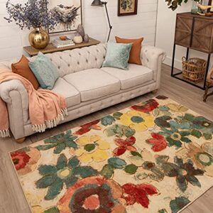 mohawk home aurora wildflower light multicolor floral printed area rug, 5′ x 8′, multicolor
