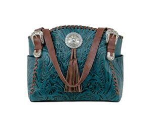 american west lariats & lace leather leather tote with conceal & carry pocket (dark turquoise)
