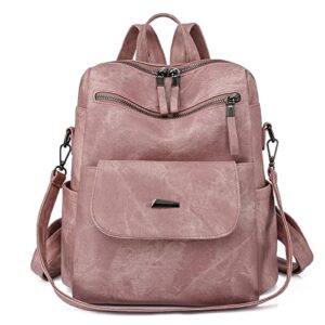 Qyoubi Women's Leather Fashion Backpack Purse Anti-theft Ladies Casual Handbag Convertible Multipurpose Travel Bag Pink