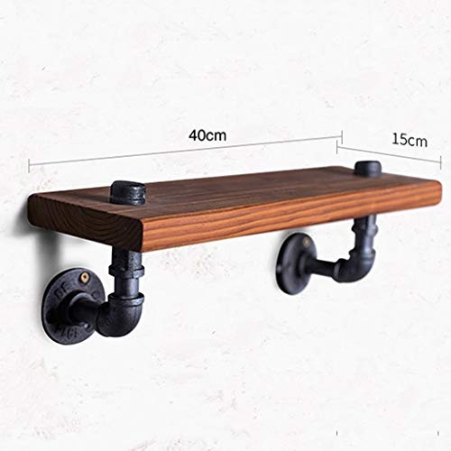 Floating Shelves Floating Shelf Solid Wood Wrought Iron Shelf Bathroom Toiletries Shelf Industrial Wind Retro Partition Creative Bookshelf Wall Pipe Rack (Color : Brown, Size : 4015cm)