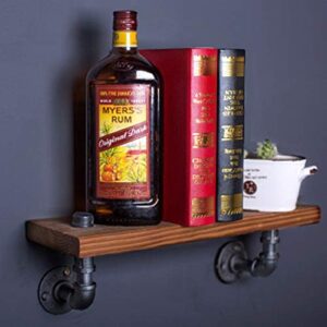 Floating Shelves Floating Shelf Solid Wood Wrought Iron Shelf Bathroom Toiletries Shelf Industrial Wind Retro Partition Creative Bookshelf Wall Pipe Rack (Color : Brown, Size : 4015cm)