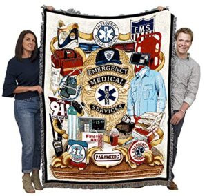 pure country weavers ems – first responders blanket – gift tapestry throw woven from cotton – made in the usa (72×54)