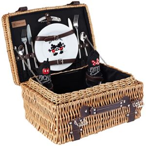 picnic time disney picnic 2, wicker picnic basket – picnic set, mickey & minnie – black