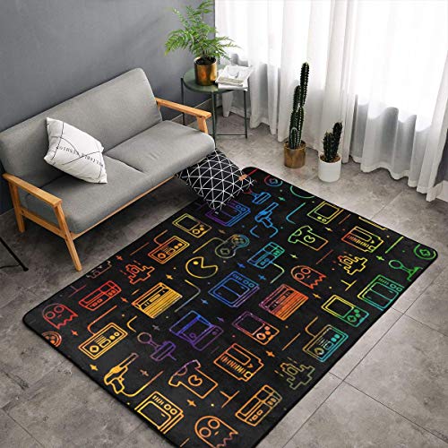 NiYoung Game Video Gaming Pattern Black Area Rugs, Bedroom Livingroom Sitting-Room Rug, Floor Pad Rugs Standing Mat, Children Play Rug Carpet Spa Bathroom Floor Mats, Throw Rugs Carpet