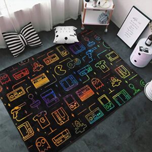 NiYoung Game Video Gaming Pattern Black Area Rugs, Bedroom Livingroom Sitting-Room Rug, Floor Pad Rugs Standing Mat, Children Play Rug Carpet Spa Bathroom Floor Mats, Throw Rugs Carpet