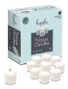 hyoola votive candles – 10 hour burn time – unscented candles votives bulk – pack of 50 white candles – european made